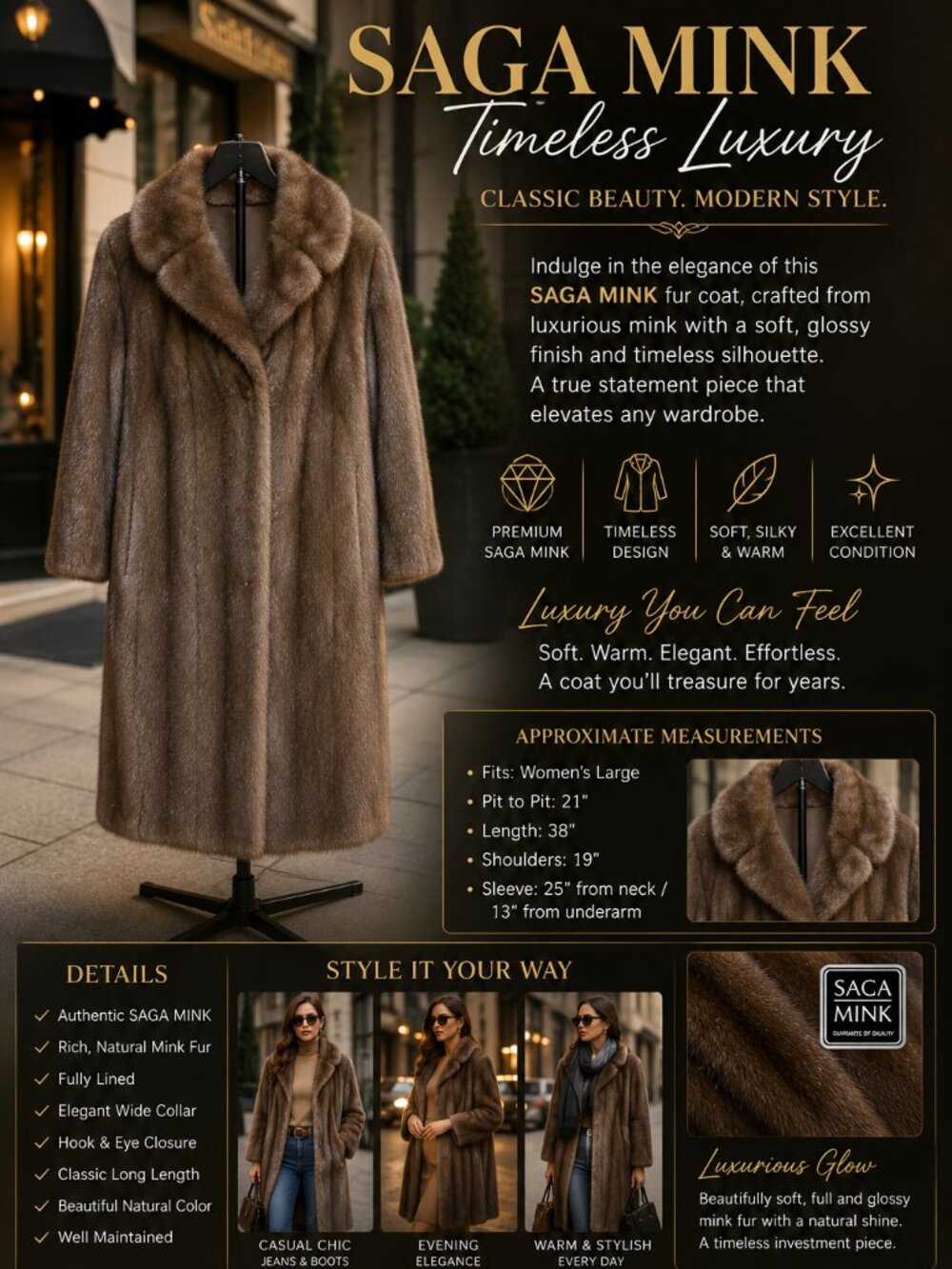 Authentic SAGA MINK Honey Brown Fur Coat | Quiet Luxury | Modern Designer Style